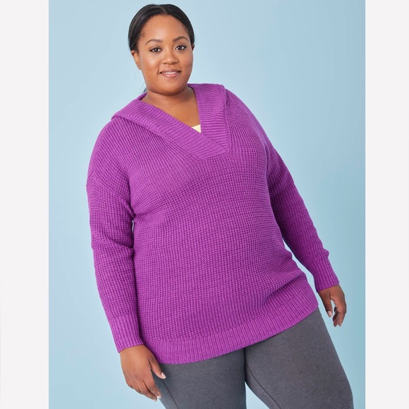 New Cotton Blend Knit Active Zone Sweater Wth Hood - Picture 7 of 11